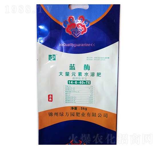 高鉀膨果型大量元素水溶肥14-6-40+TE 藍酶 綠方園肥業(yè)