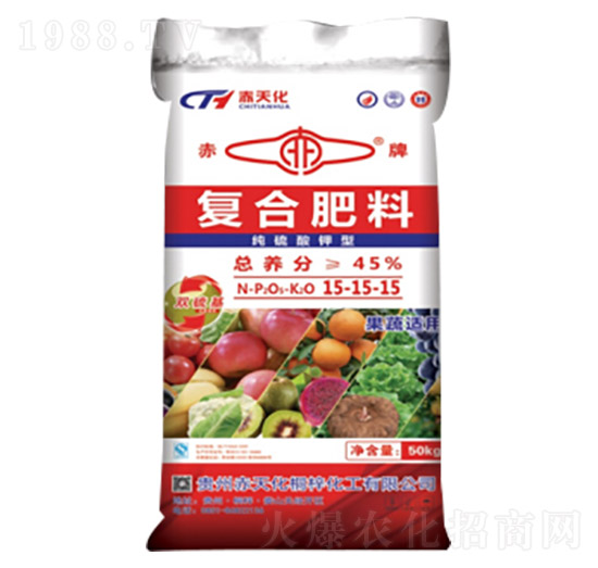 果蔬適用純硫酸鉀型復(fù)合肥料15-15-15-赤天化