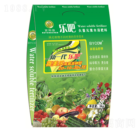 5kg高氮高鉀型大量元素水溶肥20-10-30+TE-樂(lè)吧喜美樂(lè)-百陽(yáng)墾