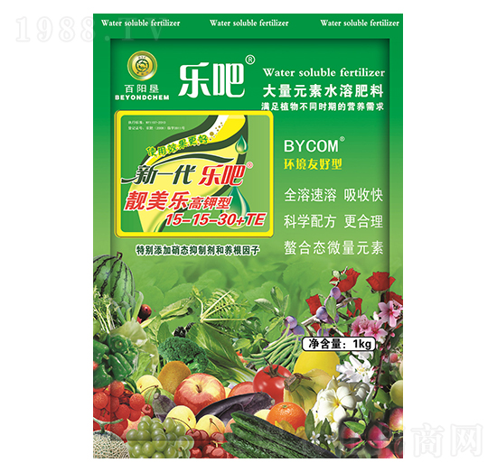 1kg高鉀型大量元素水溶肥15-15-30+TE-樂(lè)吧靚美樂(lè)-百陽(yáng)墾