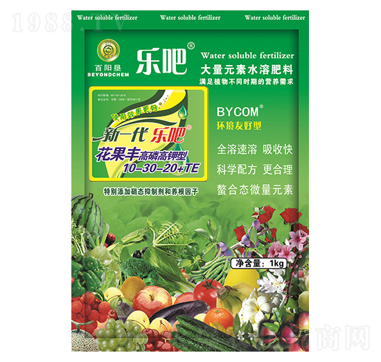 1kg高磷高鉀型大量元素水溶肥10-30-20+TE-樂吧花果豐-百陽(yáng)墾