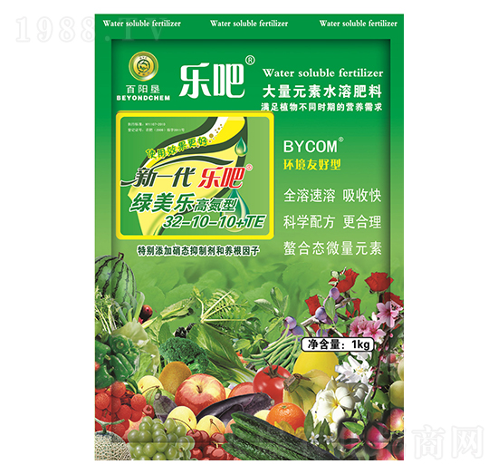 1kg高氮型大量元素水溶肥32-10-10+TE-樂(lè)吧綠美樂(lè)-百陽(yáng)墾