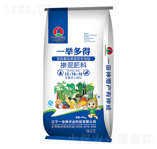 雙硫基瓜果蔬菜專(zhuān)用型摻混肥料12-18-10-一舉多得-一畝神